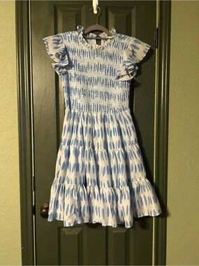 Girls' Light Blue Smocked Tiered Flutter-Sleeve Dress